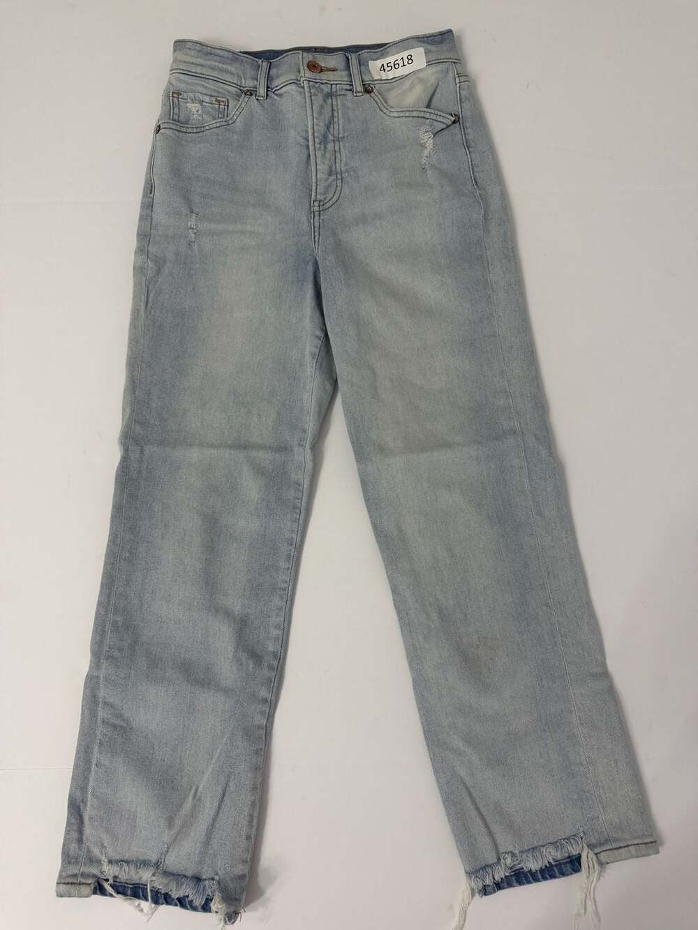Express Women's Light Wash Distressed High Rise Straight Leg Jeans